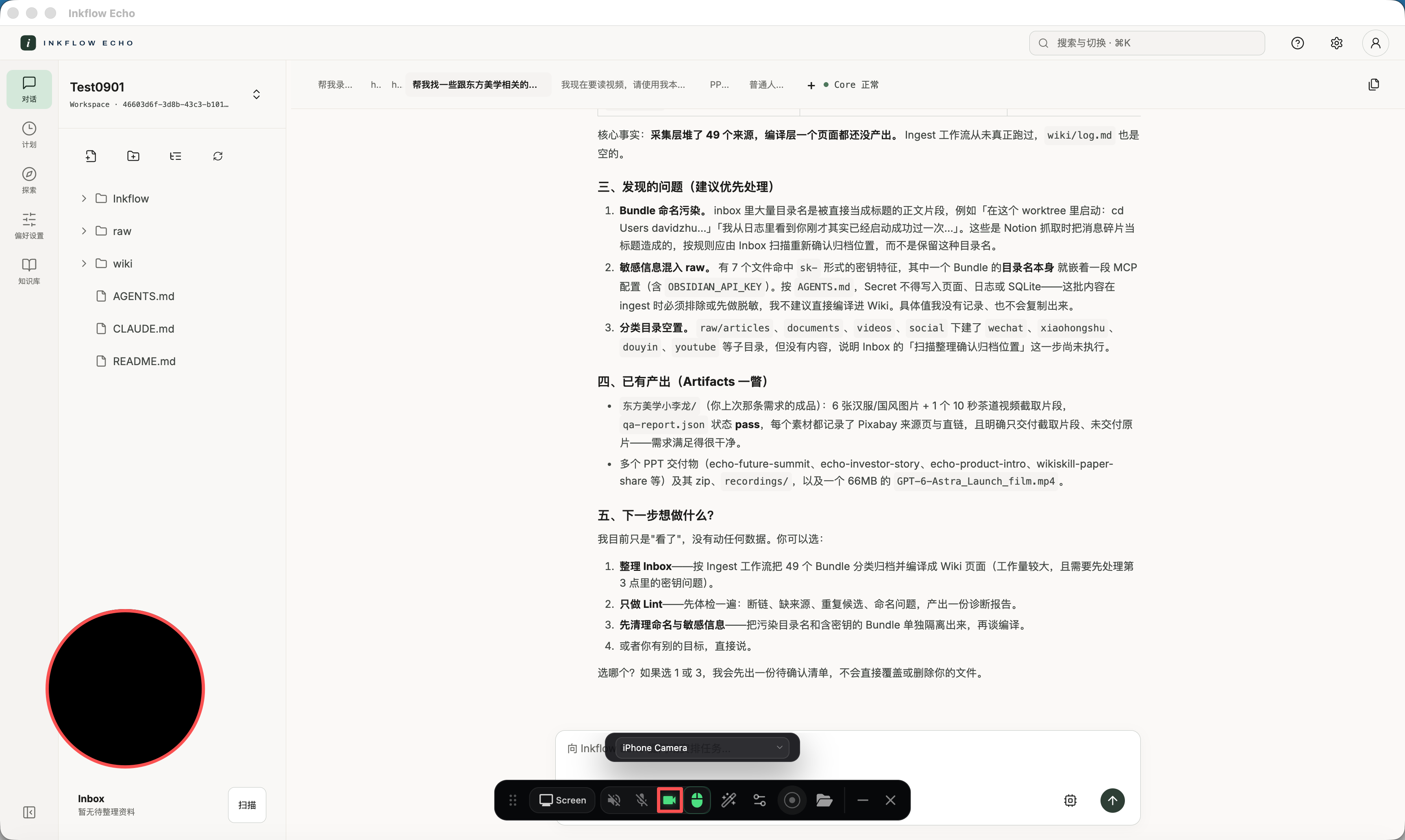 Echo Capture 的摄像头浮层和摄像头控制
