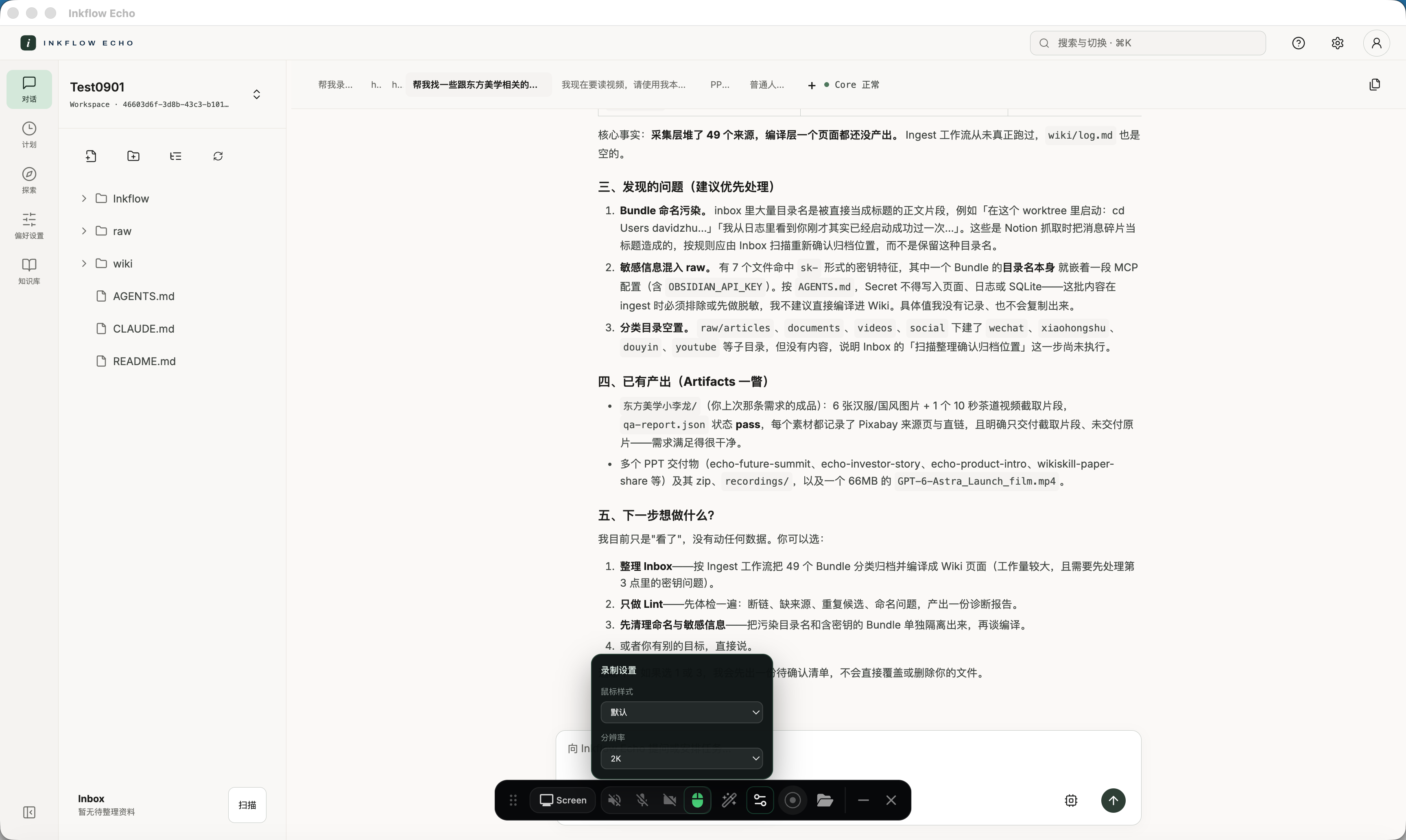 Echo Capture 的录制设置:鼠标样式和分辨率